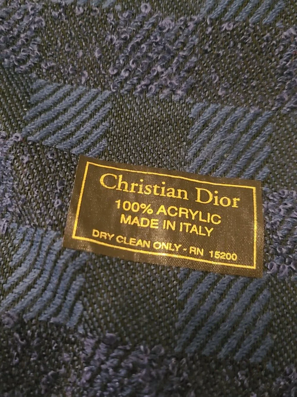 Vtg Dior Acrylic Blue Checkered Scarf Multitextured Italy